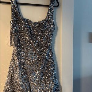 Miss Me Sequin Mini Dress Silver